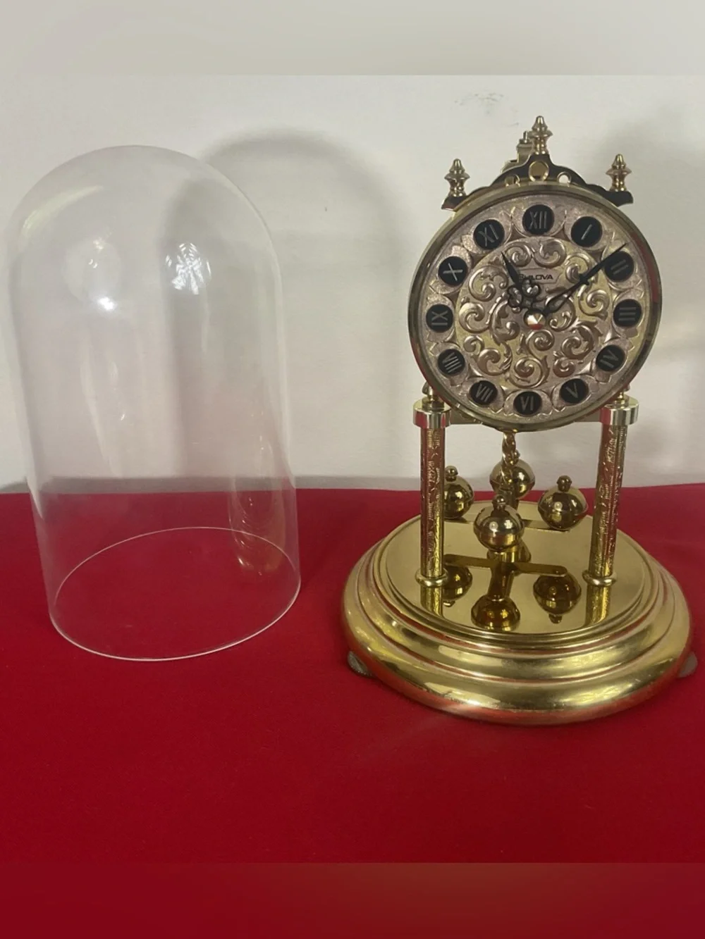 1976 Bulova Anniversary-Style Torsion Clock Plastic Dome – For Parts or Decor